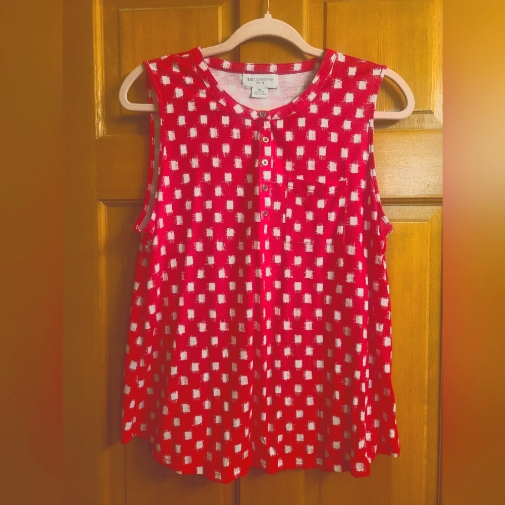 Liz Claiborne Petite Sleeveless Red and White Top Size Petite Large